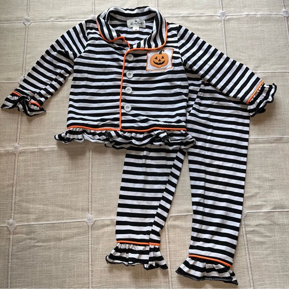 Marie Nicole Other - Striped Jack-O-Lantern Halloween Ruffle Pajamas